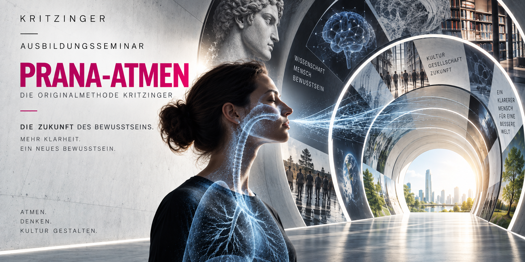Prana Breathing training seminar – visualisation of breath, body and consciousness in a modern architectural passage