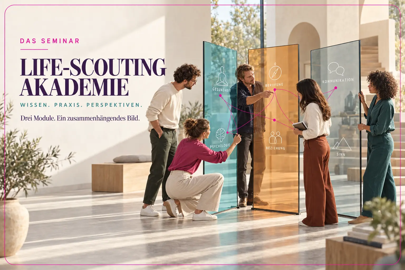 Life-Scouting Academy: five participants connect health, psychology, vocation, relationships, communication and meaning.